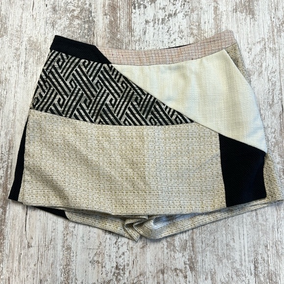 Anthropologie Elevenses Oatmeal Black Pink Tweed Patchwork Skort Size 10 - Picture 3 of 8